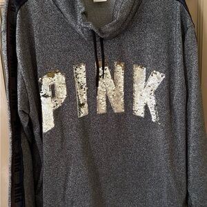 PINK Victoria's Secret Sequin Logo Charcoal Hoodie